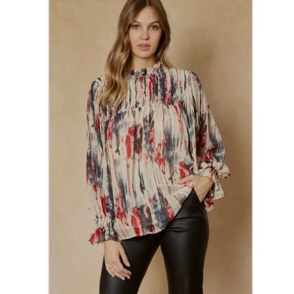 entro Tops - ENTRO ABSTRACT BUBBLE SLEEVE BLOUSE SZ XL